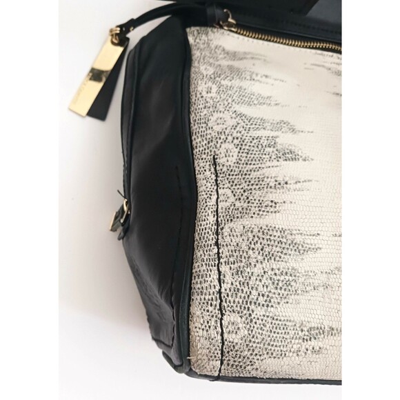 Vince Camuto Fiona Lg Blk Leather Satchel w Crossbody Tan Print Gold Hardware - Picture 10 of 16